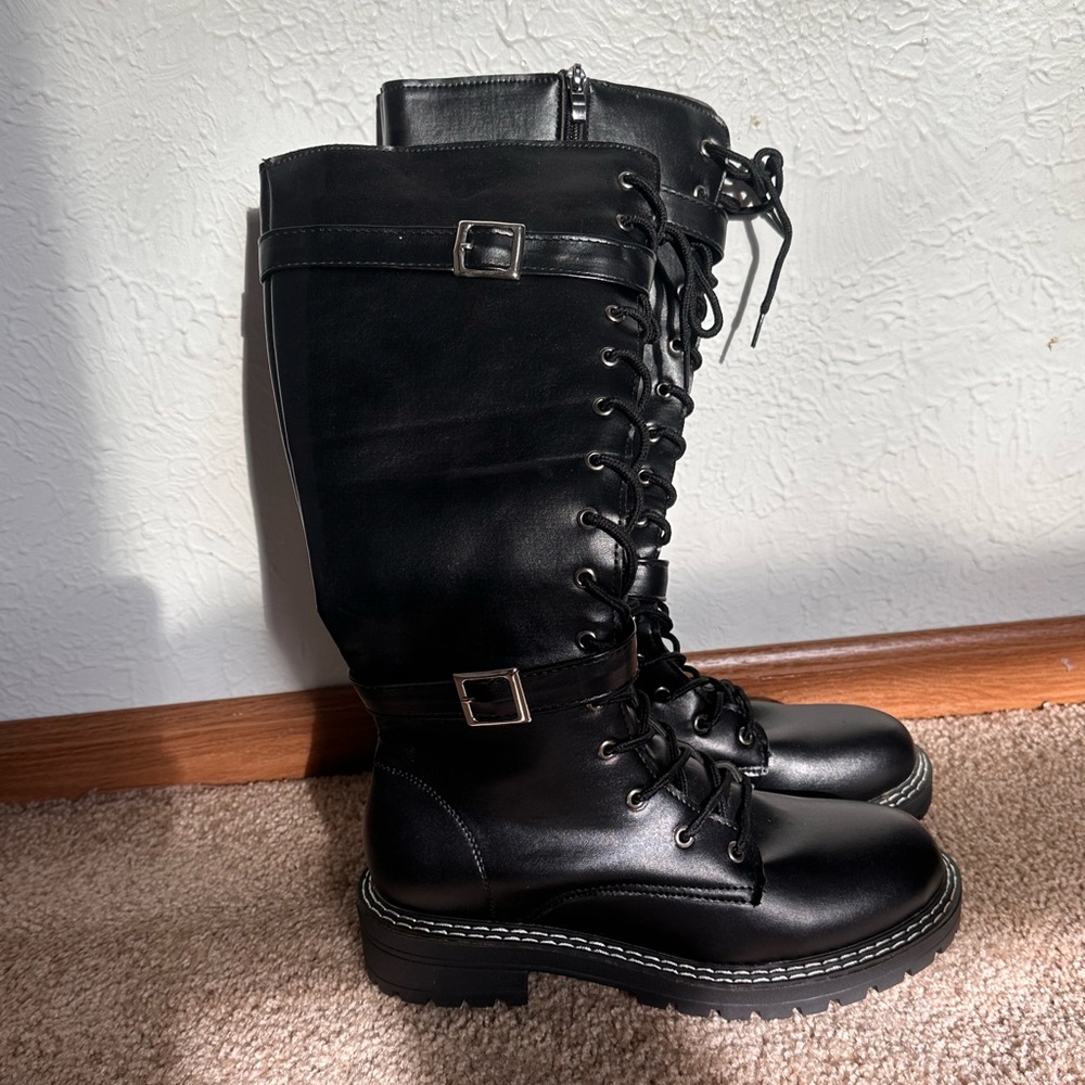 Black knee high utility boots